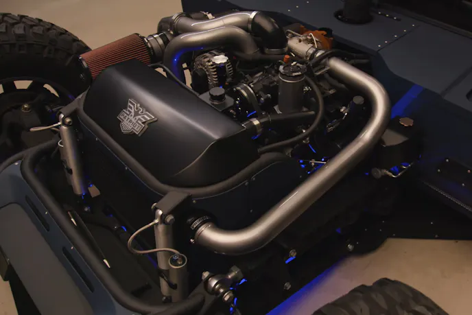 Engine of a heavily modified humvee